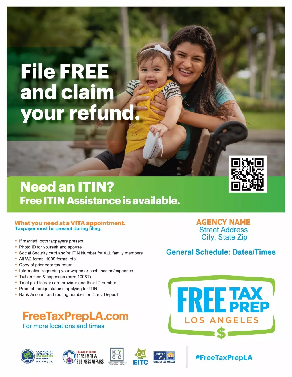 The English FTPLA Flyer in color with a parent and a young child and a QR code can be scan